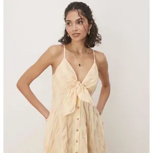 Free People via gingham cami midi dress in yellow Women's Size XS 100% Cotton thumbnail 3