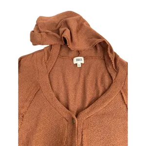 BKE Womens Oversized Thermal Henley Hoodie Rust‎ Brown Waffle Knit L thumbnail 3