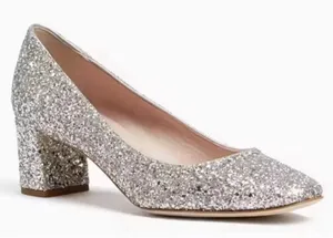 Kate Spade Dolores Silver‎ Gold Glitter Block Heel Pumps Women Size 6 Display thumbnail 1