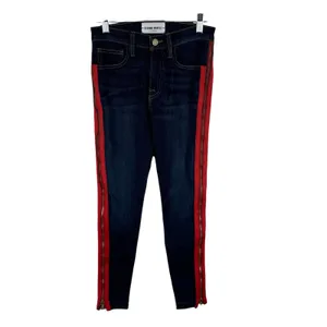 Etienne Marcel Designer Dark Wash Red Ribbon Side Zipper Cropped Jeans Size‎ 24 thumbnail 3