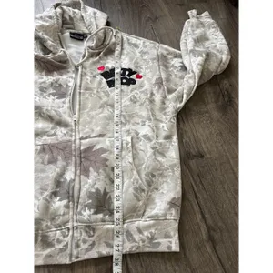 Fleischer Studios Betty Boop Camo Leaf Zip‎ Up Hoodie XL Tan Grey Graphic Back thumbnail 8