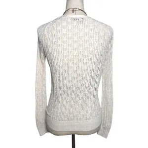 Moda International Y2K Cream Pointelle Open Knit V-Neck Cardigan Sweater thumbnail 2