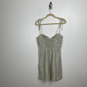 Wilfred Aritzia Organic Linen Mini Dress Sage Green Smocked Back‎ Size 6 thumbnail 2