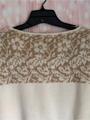 Vintage Jones Wear Cream Crewneck Tan Floral Print Striped Sweater Size M thumbnail 8