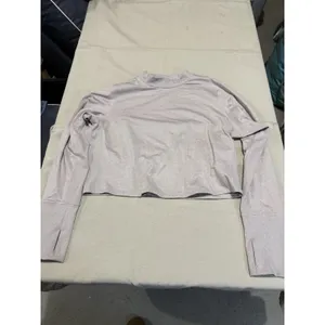 Old Navy CozeCore Long Sleeve Cropped Rib Paneled Active Top‎ Moon Mist Beige XL thumbnail 3