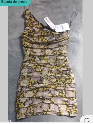 ZARA One-Shoulder Ruched Mini Dress in Yellow and Purple Floral thumbnail 4