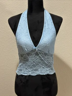 SheIn Lace Halter Bralette Top - Light Blue thumbnail 1