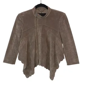 BCBGMAXAZRIA Mocha Faux Suede Zip Jacket‎ XS Asymmetrical Boho thumbnail 2