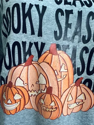 Spooky Season Halloween Pumpkin Gray Crewneck Sweatshirt Size L thumbnail 2
