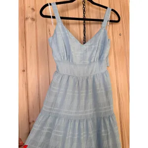 NWT Lulus Freest Feelings Light Blue Plaid Tiered Tie-Back Midi Dress Resort S thumbnail 4