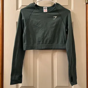 Gymshark Vital Seamless 2.0 Long Sleeve Crop Top Size Large Dark Green Marl thumbnail 1