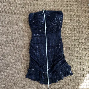 Navy Blue Sparkly Sequins Strapless Short Tie Back Dress Size 8 thumbnail 7