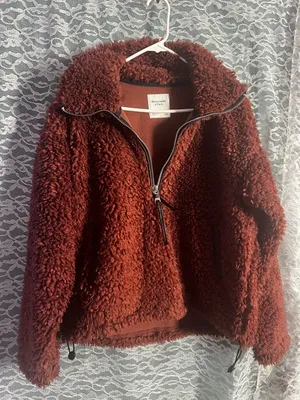 Abercrombie and Fitch Fleece Teddy Jacket Rust Womens Size Small thumbnail 1
