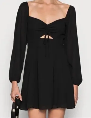 Abercrombie Black Ruched Cutout Mini Dress Long Sleeve Zipper Back Size M thumbnail 1