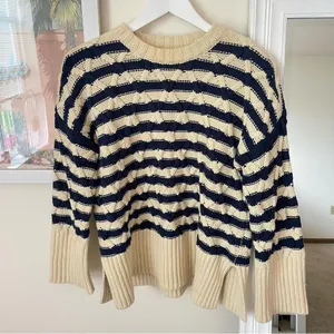 Madewell Cable-Knit Oversized Sweater in Stripe XXS thumbnail 3