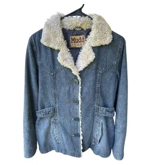 Y2K Mudd Faux Fur Trim Vintage Denim Jacket Size Medium thumbnail 1