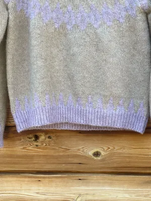 Women’s Tan Purple Size M Soft Fair Isle Pullover High Neck Knit Sweater thumbnail 6