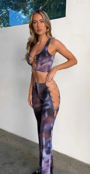 Outcast Clothing 2 Piece Set Zafira Crop Top Abstract Autumn Size L Zafira Pants Abstract Autumn Size M thumbnail 1