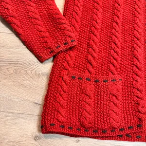 Nomadic Traders Wool Cable Knit Cardigan Sweater‎ Full Zip Pockets Red Medium M thumbnail 3