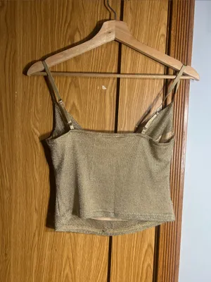 privy Shimmery Gold Cowl Neck Crop Camisole thumbnail 2