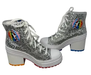 Converse Chuck 70 De‎ Luxe Heel Pride Silver Glitter Platform Boots W 7.5 M 5.5 thumbnail 1