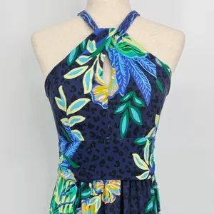 Lilly Pulitzer Orla Halter Maxi Dress Medium Navy Blue Floral Tropical Preppy thumbnail 4