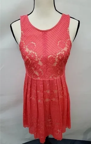Free People Rocco Cherry‎ Coral Cream Laced Short Dress thumbnail 1