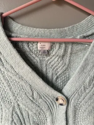 Women’s Cable Knit Cardigan Mint Green Button Front Cozy Cottagecore XS thumbnail 6