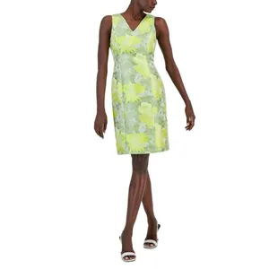 Anne Klein Women's Jacquard V-Neck Sheath Dress 10869721 Sprout Multi Yellow 2 thumbnail 5