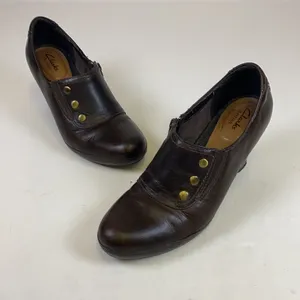 Clarks Artisan Brown Leather High Heel Clogs Size 8.5 A3‎ thumbnail 4