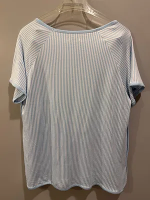 Crown & Ivy Vertical Striped Short Sleeve Top and Shorts Pajama Set White and Blue thumbnail 4