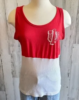 Vintage Indiana University Cropped Mesh Tank Top‎ – Red and White, IU Spiritwear thumbnail 1