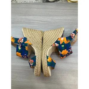 Nwot Qupid Florl Navy Blue‎ And Orange Espadrilles Wedge Sandals thumbnail 6