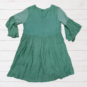 Umgee Embroidered Boho Mini Dress Sage Green Bell Sleeve Babydoll S thumbnail 3
