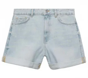 Mango High-Waisted Mom-Fit Denim Shorts Blue Light Wash Size 4 thumbnail 6