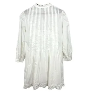 Madewell‎ Pintuck Lace Mini Dress White Cotton Eyelet Long Sleeve NU568 XXS NEW thumbnail 3