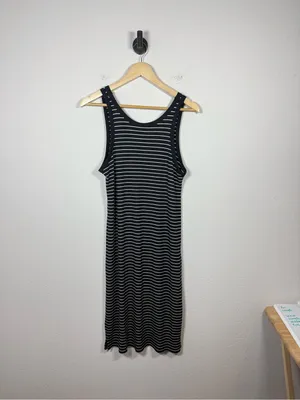 Abercrombie & Fitch Ribbed Striped Midi Tank Dress Black White Size M thumbnail 3
