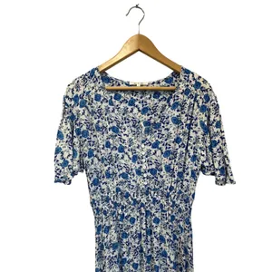 Abel‎ The Label Blue White Floral Midi Dress L Wrap V Neck Cottagecore Boho thumbnail 4