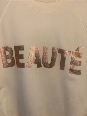 J Crew Cream Colored Sweatshirt Featuring Metallic Rose Gold Beaute Lettering thumbnail 2