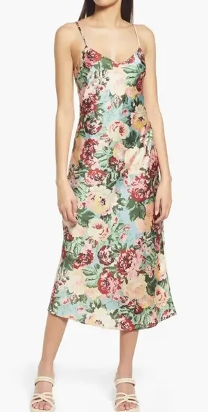 Lost+Wander Emerald Eyes rose teal silky M dress thumbnail 1