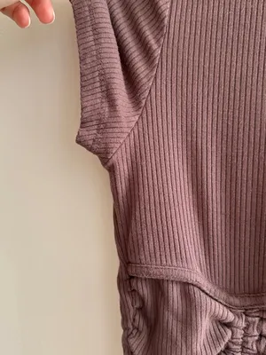 Garage Ribbed Cropped Tie Front Top, Casual Going Out Top, Brown, Size Medium thumbnail 6