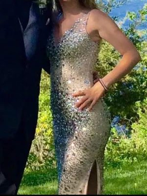 NIGHT STUDIO Couture Nude Illusion Crystal Beaded Gown Formal Evening Dress thumbnail 2