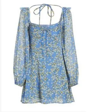 NEW Blue ASTR The Label Vivian Floral Smocked Mini Dress L $110 thumbnail 2