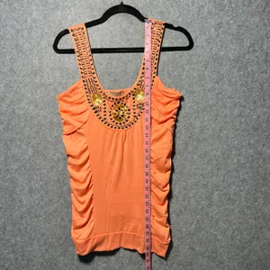 Free Culture Orange Studded Sequin Ruched Tank‎ Top Smocked Hem NWT Womens Small thumbnail 5