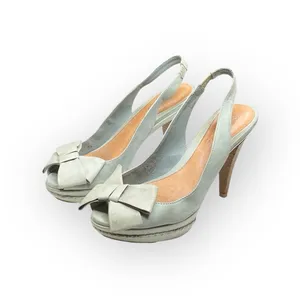 Schutz ❤︎ Retro Slingback Platform Leather Heeled Sandal with Bow ❤︎ Baby Blue thumbnail 7