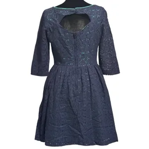 Lilly Pulitzer Navy Blue Green Lace Fit Flare Dress 3/4 Sleeve Keyhole Back 6 thumbnail 4