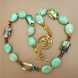 Boho Turquoise Colored Howlite Crystal Toggle Clasp Statement Necklace Blue thumbnail 4