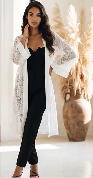 White lace embroidery kimono Size M thumbnail 1