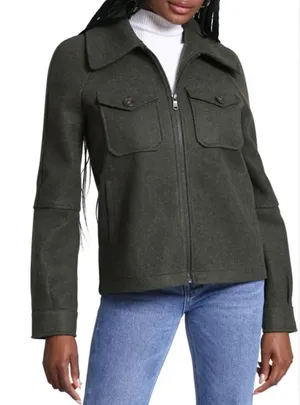 Avec‎ Les Filles Women Size Large Zip Up Utility Jacket Pockets Olive Green thumbnail 1