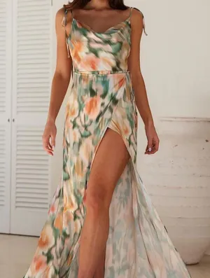 hello molly green and white satin maxi dress thumbnail 1